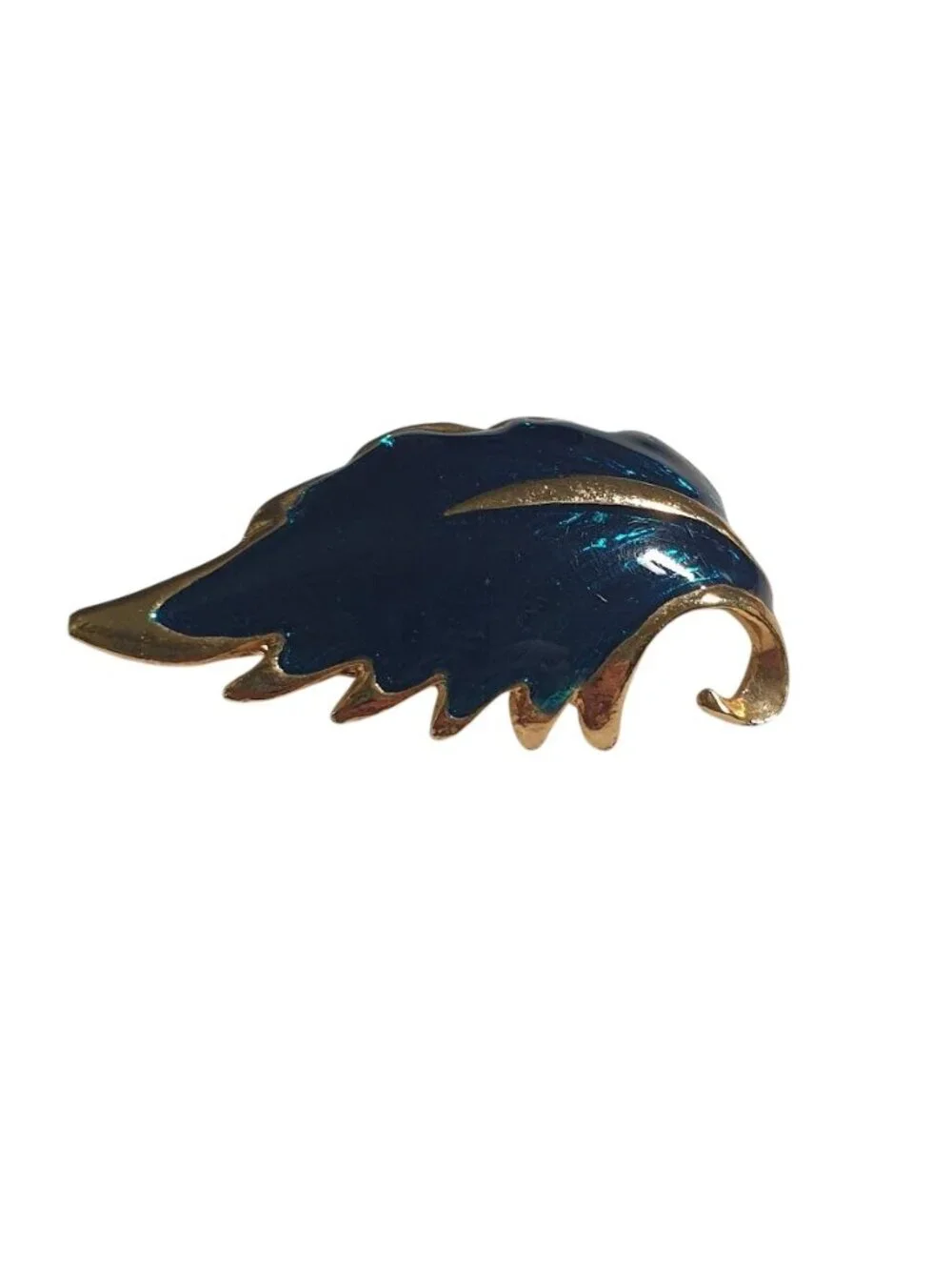 Teal Blue Enamel Gold Tone Leaf Shaped Brooch Decorative Accent Jewelry Pin Gift